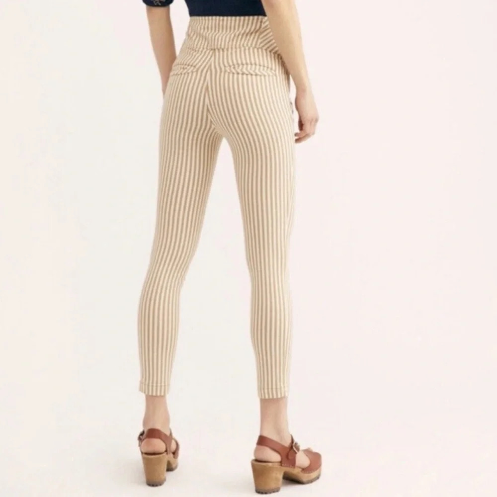 Free People Women's Beige Tan Striped High Waist Button Fly Frankie Pants Size 4 - Picture 2 of 8